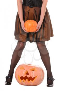 Royalty Free Photo of a Woman Holding a Pumpkin
