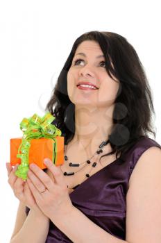 Royalty Free Photo of a Woman Opening a Present