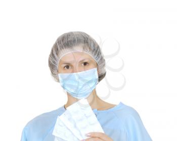 Royalty Free Photo of a Woman Wearing a Medical Mask