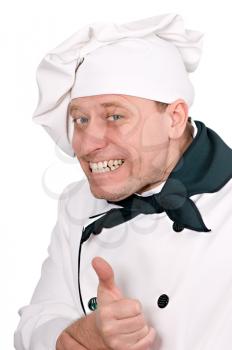 funny portrait of a cook on the white background