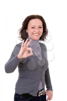 woman shows gesture ok  isolated on white background