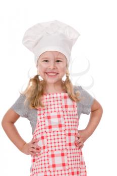 a smiling girl chef isolated on white background