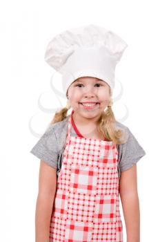 girl in chef's hat isolated on white background