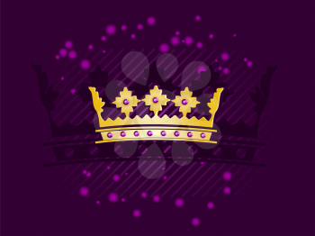Royalty Free Clipart Image of a Gold Crown on a Purple Background