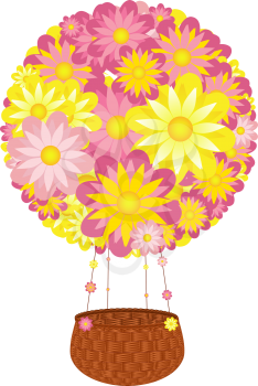 Royalty Free Clipart Image of a Hot Air Balloon Made of Flowers