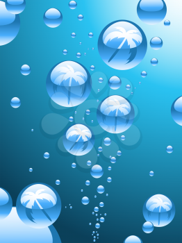 Royalty Free Clipart Image of an Abstract Background With Palm Tree Filled Bubbles