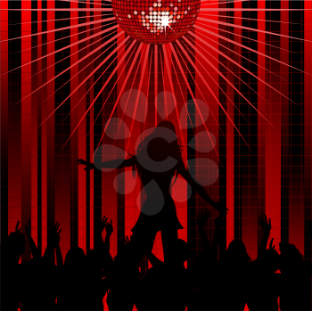 Royalty Free Clipart Image of a Concert With a Performer and Crowd