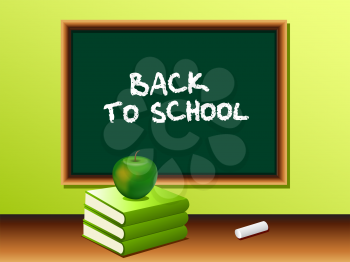 Royalty Free Clipart Image of a Blackboard With Textbooks