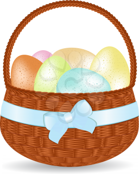 Royalty Free Clipart Image of a Wicker Easter Basket Full of Eggs