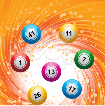 Royalty Free Clipart Image of Bingo Balls on a Swirling Orange Background