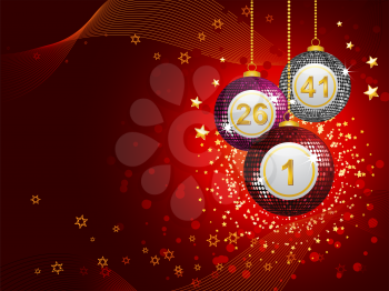 Royalty Free Clipart Image of Bingo Ball Baubles on a Red Background