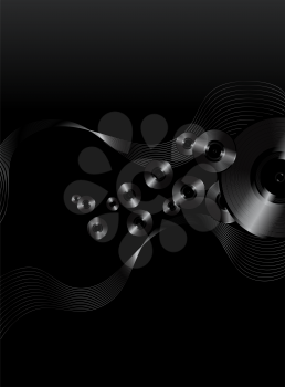 Royalty Free Clipart Image of a Background Illustration of Black Vinyl Records and Waves