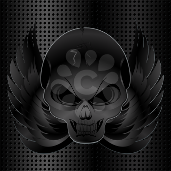 Royalty Free Clipart Image of a Black Winged Skull Background