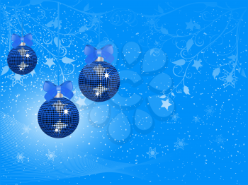 Royalty Free Clipart Image of Sparkling Blue Baubles on a Festive Background