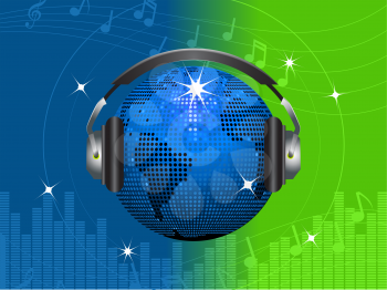 Royalty Free Clipart Image of a World Disco Ball With Headphones