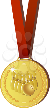 Royalty Free Clipart Image of a Bowling Pin Gold Medal
