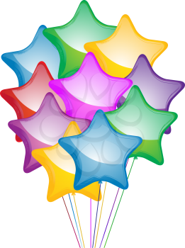 Royalty Free Clipart Image of a Bunch of Colourful Star Shaped Balloons