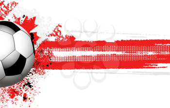 Royalty Free Clipart Image of a Soccer Balls on a Distressed Canadian Flag and Banner