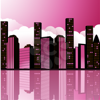 Royalty Free Clipart Image of an Abstract Cityscape With Clouds