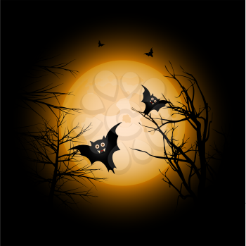 Royalty Free Clipart Image of Bats Flying Around the Full Moon