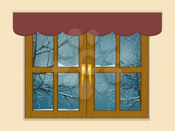 Royalty Free Clipart Image of  a Winter Landscape Through a Window