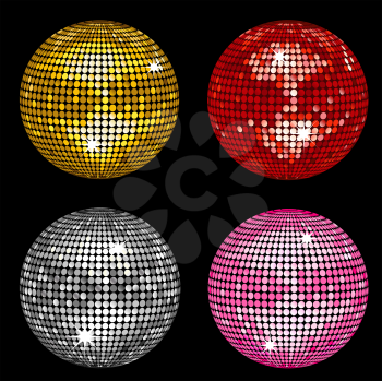 Royalty Free Clipart Image of a Set of Metallic Disco Balls