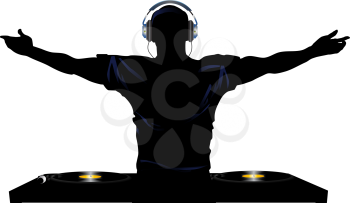 Royalty Free Clipart Image of a Male DJ and Turntable
