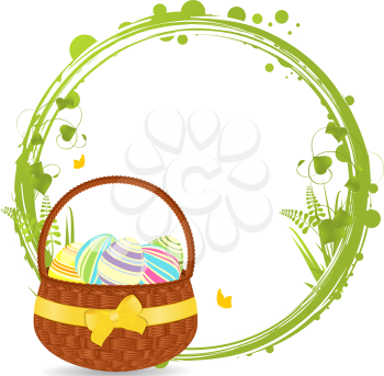 Royalty Free Clipart Image of an Easter Basket Beside a Border 