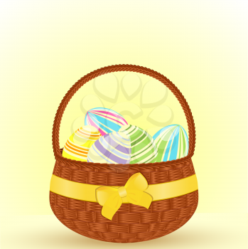 Royalty Free Clipart Image of a Wicker Easter Basket With Painted Eggs