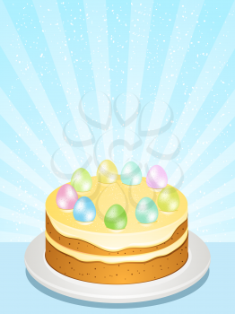 Royalty Free Clipart Image of an Easter Cake With Eggs on Top