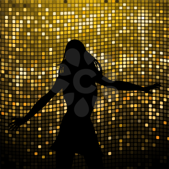 Royalty Free Clipart Image of a Woman Dancing Against a Mosaic Background