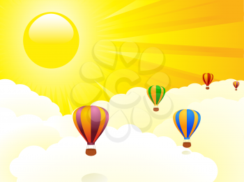 Royalty Free Clipart Image of Hot Air Balloons Floating in the Sky