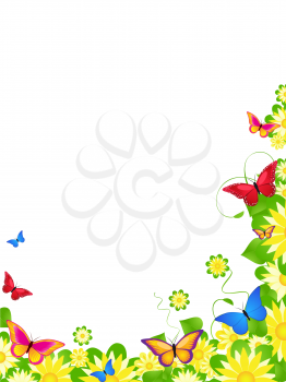 Royalty Free Clipart Image of a Butterfly and Floral Border