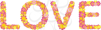 Royalty Free Clipart Image of Flowers Spelling the Word Love