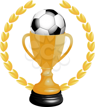 Royalty Free Clipart Image of a Soccer Ball in a Gold Trophy