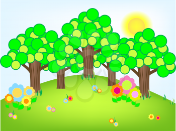 Royalty Free Clipart Image of Funky Trees and Flowers