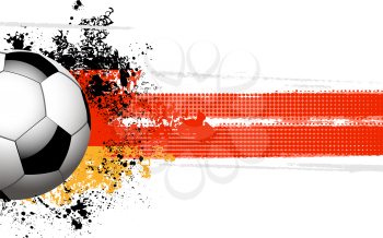 Royalty Free Clipart Image of a Soccer Balls on a Distressed German Flag and Banner