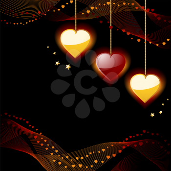 Royalty Free Clipart Image of Gold and Red Hearts on a Background