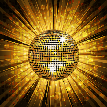 Royalty Free Clipart Image of a Gold Disco Ball Background
