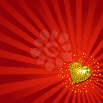 Royalty Free Clipart Image of a Gold Mosaic Heart on a Red Background