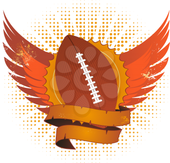 Royalty Free Clipart Image of an American Football With Wings and a Banner