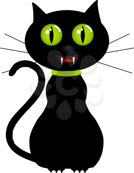 Royalty Free Clipart Image of a Black Cat With Fangs