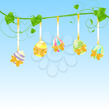 Royalty Free Clipart Image of Painted Easter Eggs Hanging From a Vine