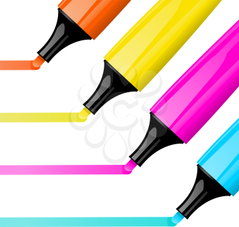 Royalty Free Clipart Image of Four Highlighter Pens Drawing Lines