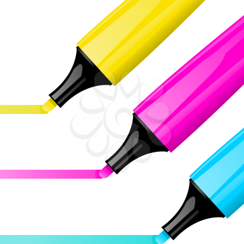 Royalty Free Clipart Image of Three Highlighter Pens Drawing Lines