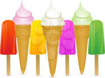 Royalty Free Clipart Image of Ice Cream Cones and Popsicles