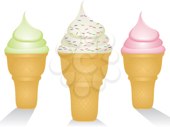 Royalty Free Clipart Image of Three Ice Cream Cones