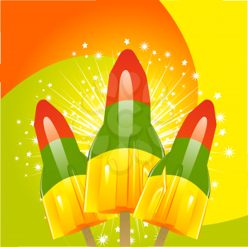 Royalty Free Clipart Image of Three Rocket Popsicles With Stars