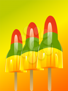 Royalty Free Clipart Image of Three Rocket Popsicles 