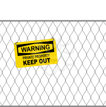 Royalty Free Clipart Image of a Keep Out Sign on a Fence